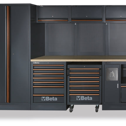 Workshop Equipment Combination with Wood Worktop, Drawers, Tool Panels, and Cabinets - BetaC45PRO C45PRO W