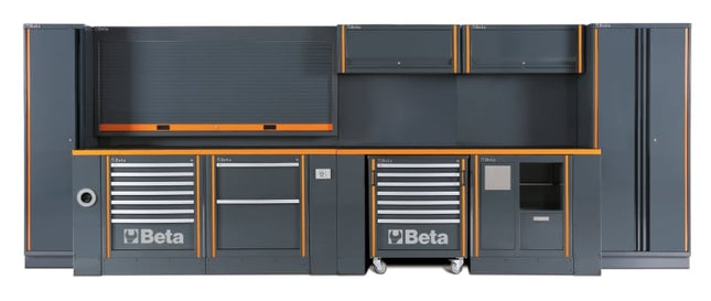 Comprehensive Workshop Equipment Set with Cabinets, Workbenches, Mobile Roller Cab, Tool Panels, 5.4x2.00x0.76m - BetaRSC55 C55