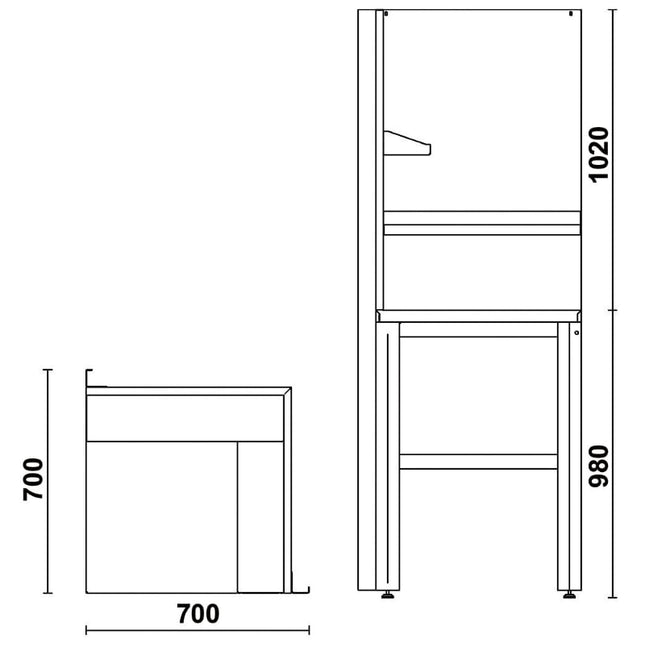 Self-Supporting Complete Corner Worktop, 700x700mm, with Tool Wall Systems and Fixing Shelves - BetaRSC55 C55AC-G