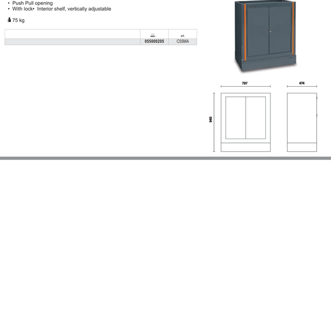 Fixed Two-Door Module with Lock, Adjustable Interior Shelf - BetaRSC55 C55MA