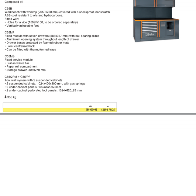 Workstation Workbench 7-DRAWER Service Module Tool Wall 2 Cabinets Beta C55PB-PRO 7