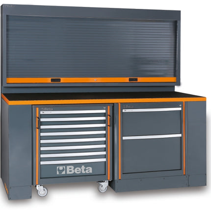 Workshop Equipment Set with Workbench, 8-Drawer Roller Cab, 2-Drawer Module, Wall Tool System, 2.05x2.00x0.76m - BetaRSC55 C55PB/3