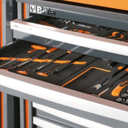 Workshop Equipment Set with Workbench, 8-Drawer Roller Cab, 2-Drawer Module, Wall Tool System, 2.05x2.00x0.76m - BetaRSC55 C55PB/3
