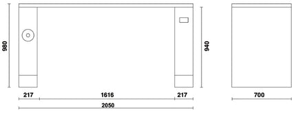 2m Workbench with Shockproof PVC Worktop, Built-In Sockets, Hose Reel, Adjustable Feet, 2050x700mm - BetaRSC55 C55PRO BO/2