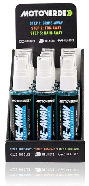 75ml x 12 Motoverde Grime-Away Visor, Lens and Goggle Cleaner Counter Display Pack