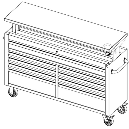61 Black Powder Coated Steel 9 Drawer Tool Chest with Adjustable Height Solid Wooden Top