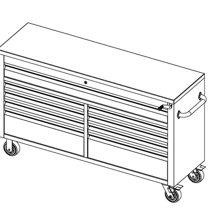 61 Black Powder Coated Steel 9 Drawer Tool Chest with Adjustable Height Solid Wooden Top