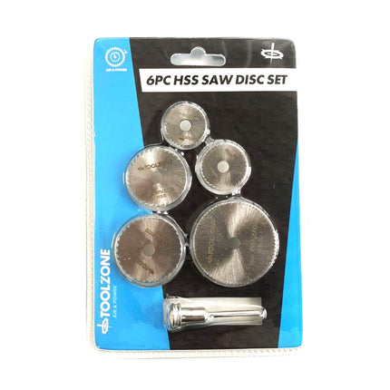 Hss Saw Discs Set 6 Piece With Mandrel 22-44mm - Toolzone KDPHB208