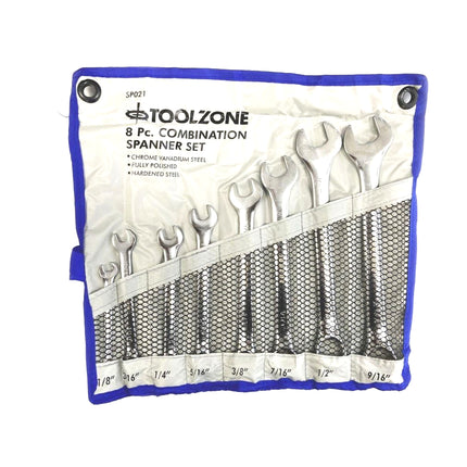 Combination Spanner Set 8PC Whitworth Chrome Vanadium Polished - Toolzone KDPSP021