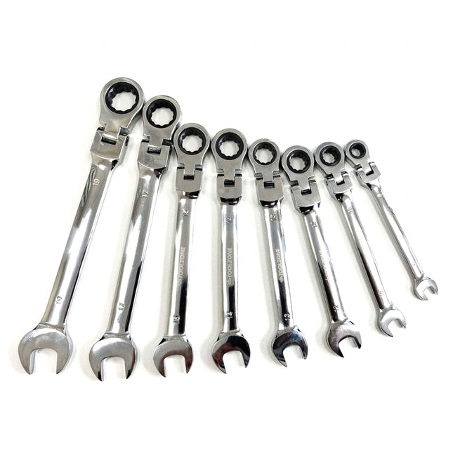 Flex Ratchet Combination Wrench Set 8pc Metric Chrome Vanadium Polished Finish - Toolzone KDPSP128