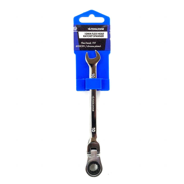 Flexi Ratchet Combination Spanner 10mm 72 Teeth Mirror Polished - Toolzone KDPSP136
