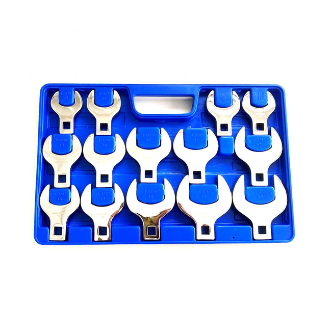 Crows Foot Wrench Set 14pc Jumbo Metric 1/2 Dr Fully Polished - Toolzone KDPSP140
