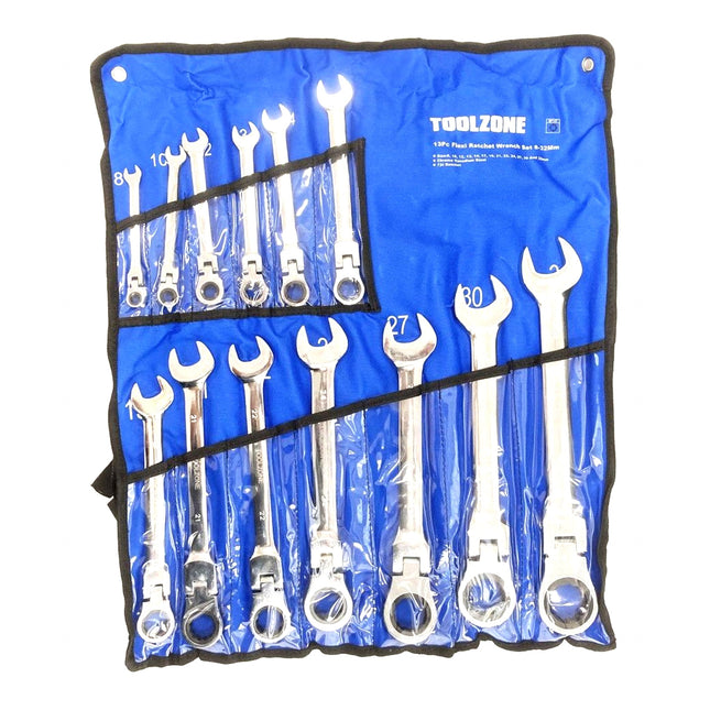 Flexi Ratchet Wrench Set 13pc 8-32mm 72 Teeth Chrome Vanadium - Toolzone KDPSP147