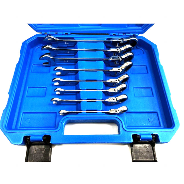 Flexi Ratchet Spanner Set 8pc Af Chrome Vanadium Polished Finish With Case - Toolzone KDPSP153