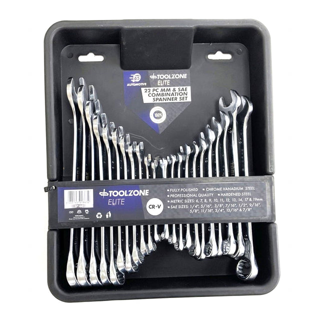 Combination Spanner Set 22pc Metric/af Chrome Vanadium In Tray - Toolzone KDPSP160