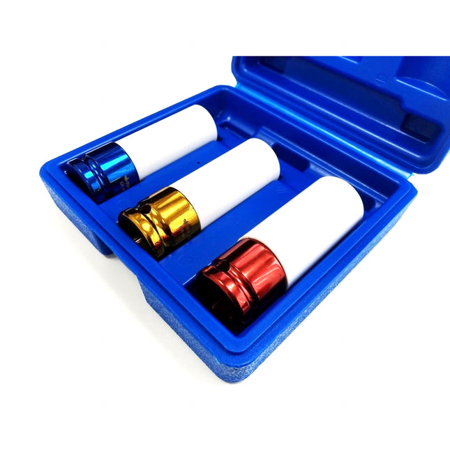 Socket Set 1/2 Drive 3pc 17-19-21mm Chrome Molybdenum Protective Sleeve - Toolzone KDPSS014