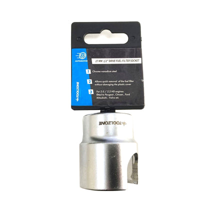 Fuel Filter Socket 27mm 1/2 Drive Chrome Vanadium Steel - Toolzone KDPSS246