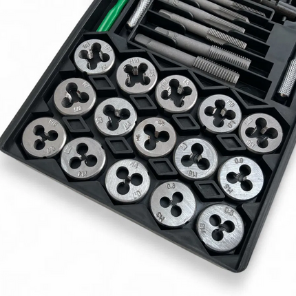 Tap And Die Set 40 Piece Carbon Steel Metric M3-M12 And Sae 4-40 To 1/2-20 - Toolzone KDPTP102