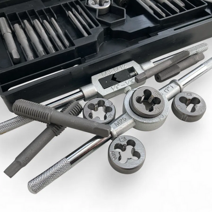 Tap And Die Set 40 Piece Carbon Steel Metric M3-M12 And Sae 4-40 To 1/2-20 - Toolzone KDPTP102