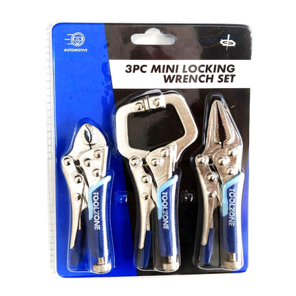 Locking Wrench Set Mini 3 Piece 4 5 Curved Jaw Long Nose C Clamp - Toolzone KDPWR127
