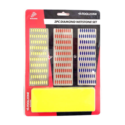 Whetstone Diamond 3PC 6 x 2 180 280 400 Grit With Holder - Toolzone KDPWW069