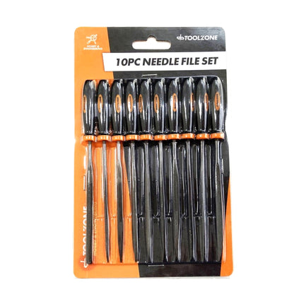 Needle File Set 10PC Bearing Steel Various Shapes With Pouch - Toolzone KDPWW084