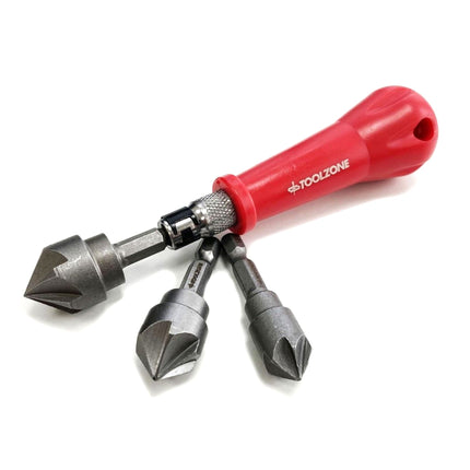 Countersink Set 3PC With Handle 12mm 16mm 19mm 1/4 Hex Shank - Toolzone KDPWW167