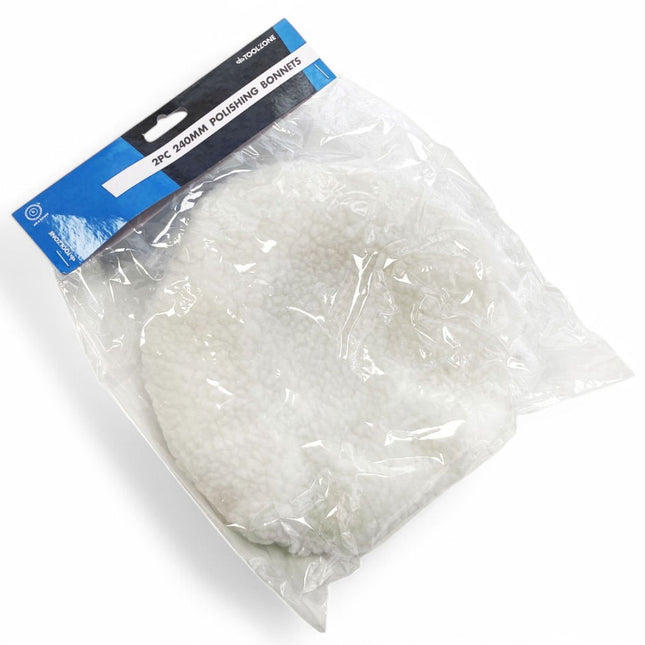 Polishing Bonnets 2PC 240mm Simulated Lambs Wool And Terry Cloth - Toolzone KDPAB008