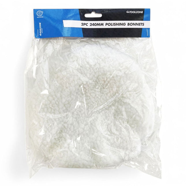 Polishing Bonnets 2PC 240mm Simulated Lambs Wool And Terry Cloth - Toolzone KDPAB008
