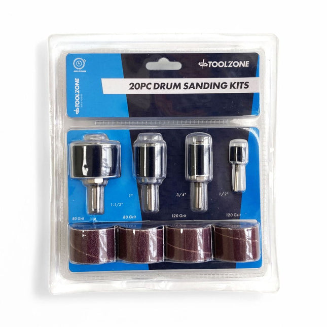 Drum Sanding Kit 20 Pieces 0.5 0.75 1.0 1.25 80 120 Grit - Toolzone KDPAB144