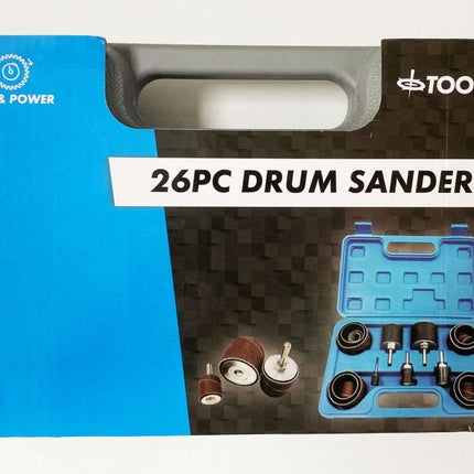 DRUM SANDER SET 26 PIECES 13mm 19mm 25mm 38mm 50mm 80 120 GRIT - TOOLZONE KDPAB158