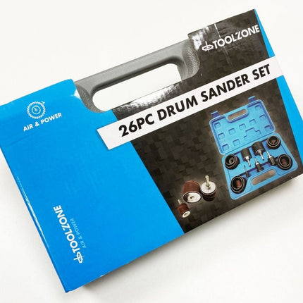 DRUM SANDER SET 26 PIECES 13mm 19mm 25mm 38mm 50mm 80 120 GRIT - TOOLZONE KDPAB158