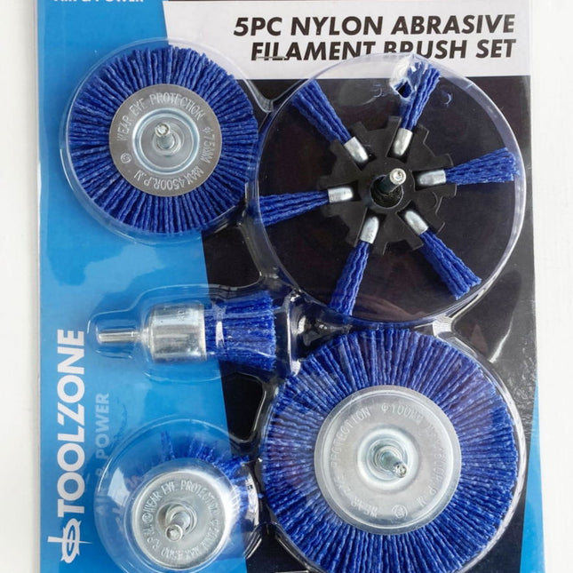 Nylon Abrasive Filament Brush Set 5 Pieces 6mm Shank - Toolzone KDPAB160