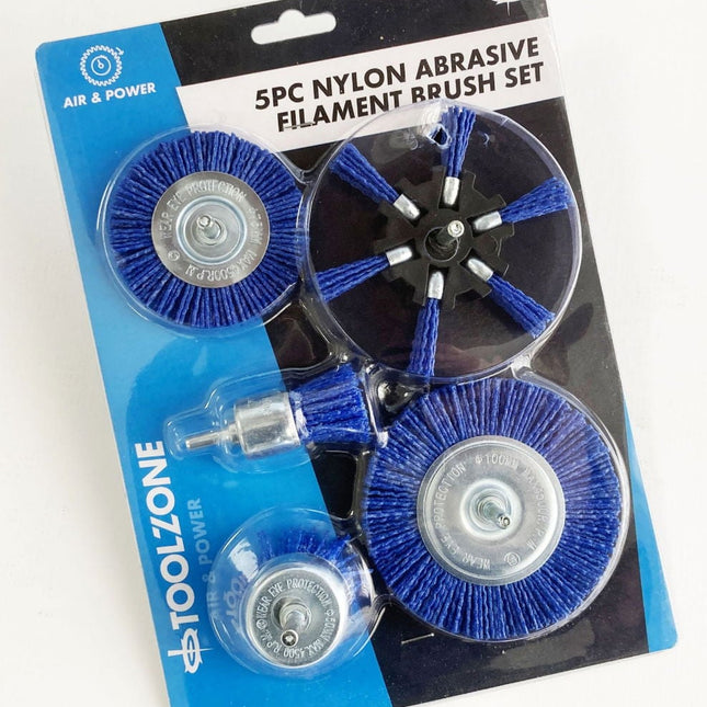 Nylon Abrasive Filament Brush Set 5 Pieces 6mm Shank - Toolzone KDPAB160