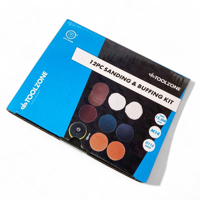 Sanding And Buffing Kit 12 Pieces 115mm With M14 Arbor - Toolzone KDPAB171