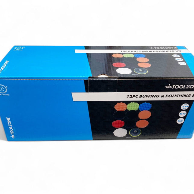 Buffing And Polishing Kit 12 Pieces 115mm With Hook And Loop Adaptor - Toolzone KDPAB172