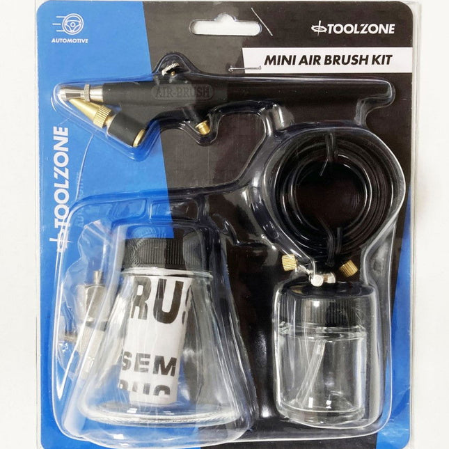 Mini Air Brush Kit With 152cm Air Hose And Paint Jars - Toolzone KDPAT033