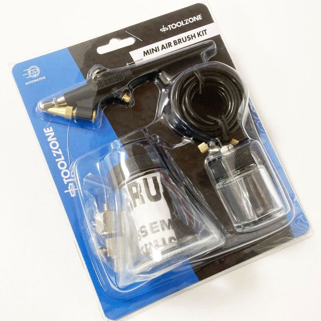Mini Air Brush Kit With 152cm Air Hose And Paint Jars - Toolzone KDPAT033