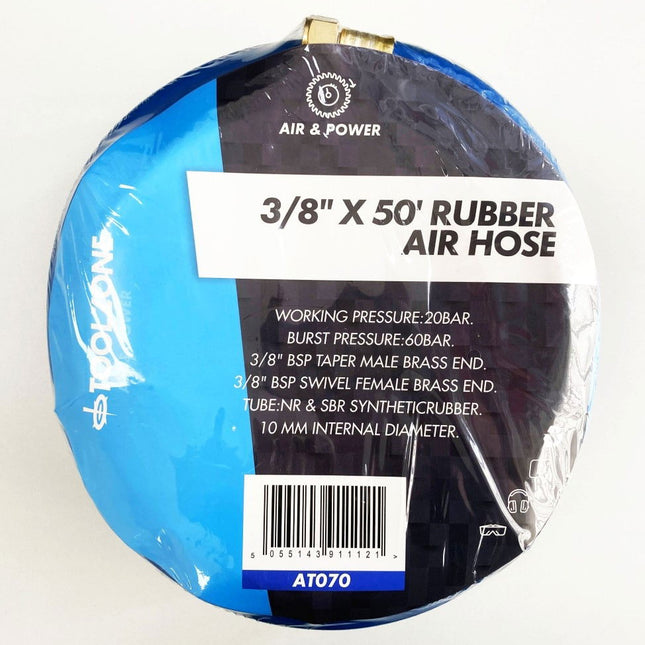 Air Hose 3/8 50ft Hi Vis 3/8 Bsp Male And Female Ends Working Pressure 20 bar - Toolzone KDPAT070