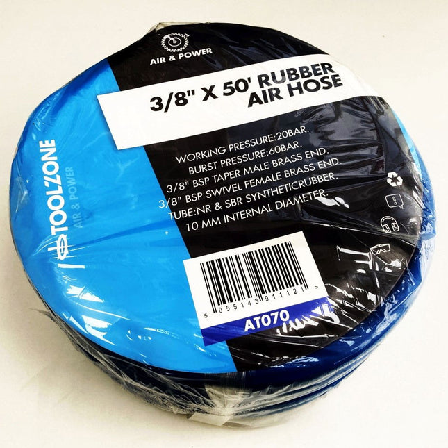 Air Hose 3/8 50ft Hi Vis 3/8 Bsp Male And Female Ends Working Pressure 20 bar - Toolzone KDPAT070