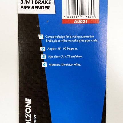 Brake Pipe Bender 3 In 1 3mm 4.75mm 6mm Aluminium Alloy - Toolzone KDPAU031