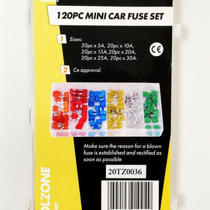 Car Fuses Mini Blade 120pc Assorted 5a-30a - Toolzone KDPAU303