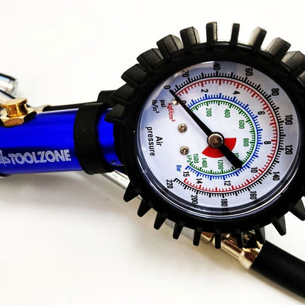 Tyre Inflator With Chuck Hose 220psi 1/4 Air Inlet 310mm Hose - Toolzone KDPAU361