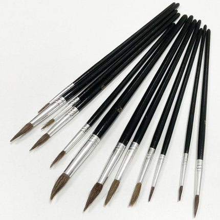 Artist Brushes 12PC Pointed Sizes 1-12 Wood Handle - Toolzone KDPBR012
