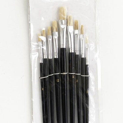 Artist Brushes 9PC Flat Sizes 0-16 Wood Handle - Toolzone KDPBR013