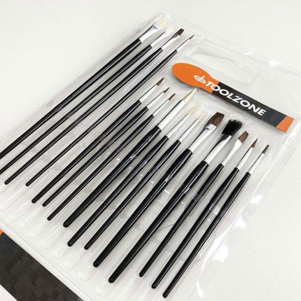 Artist Brushes 15PC Assorted Flat Pointed Round - Toolzone KDPBR015