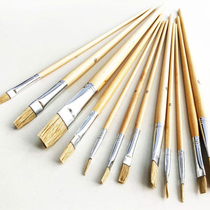 Artist Brushes 12PC Jumbo Flat Sizes 1-12 Wood Handle - Toolzone KDPBR017