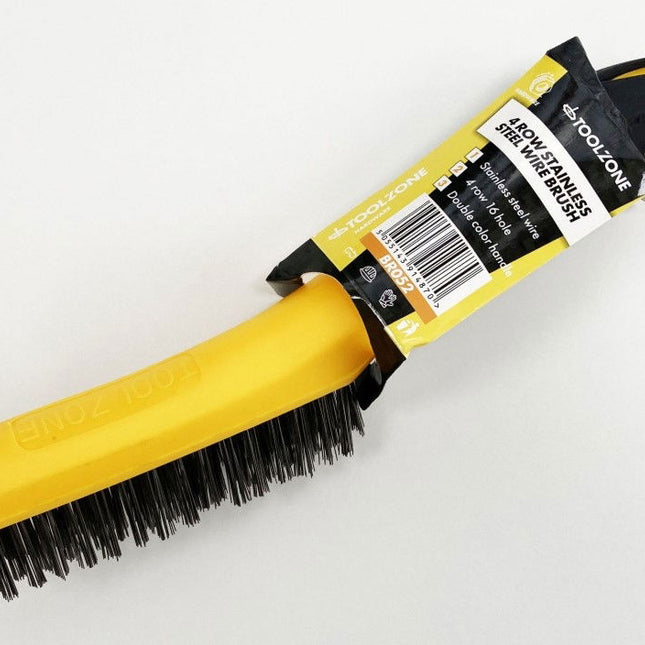 Wire Brush 4 Row Stainless Steel Plastic Handle - Toolzone KDPBR052
