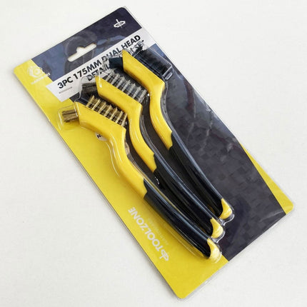 Brush Set 3PC 175mm Precision Detail Stainless Steel Nylon Brass - Toolzone KDPBR061