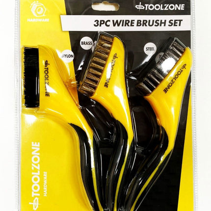 Wire Brush Set 3PC Wide 20cm Stainless Steel Nylon Brass - Toolzone KDPBR063